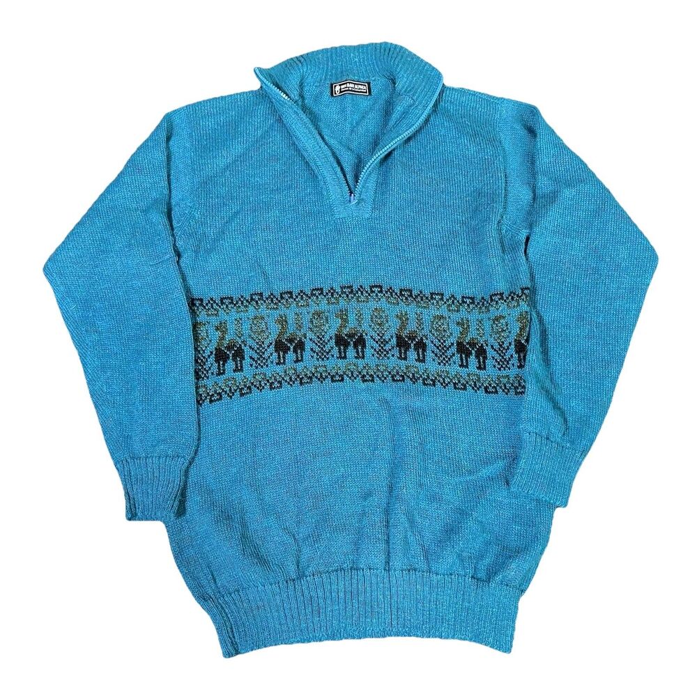 Manos De La Comunidad Baby Alpaca Wool Sweater Aztec Teal Men’s‎ S